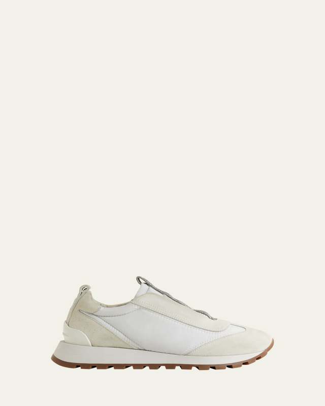 Mixed Leather Slip-On Runner Sneakers